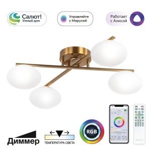 Умная 4-рожковая потолочная люстра 48Вт 3000-5500К + RGB «Atman»