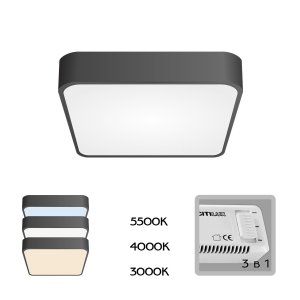Чёрный квадратный потолочный светильник 24Вт 3000-4000-5500К «Купер»