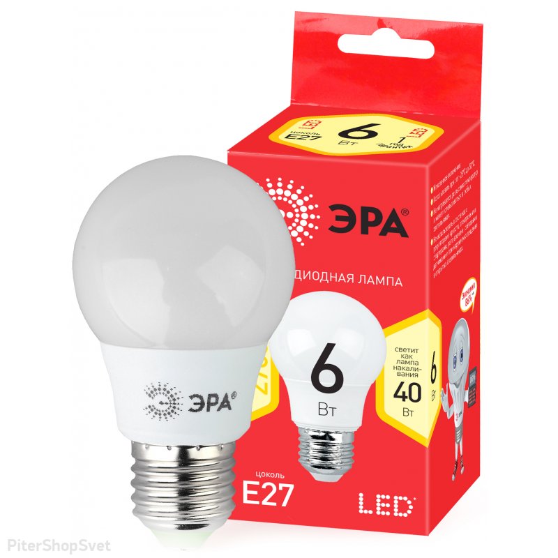 Лампочка светодиодная Е27 6Вт 2700К груша белая «ECO LED» ECO LED A55-6W-827-E27