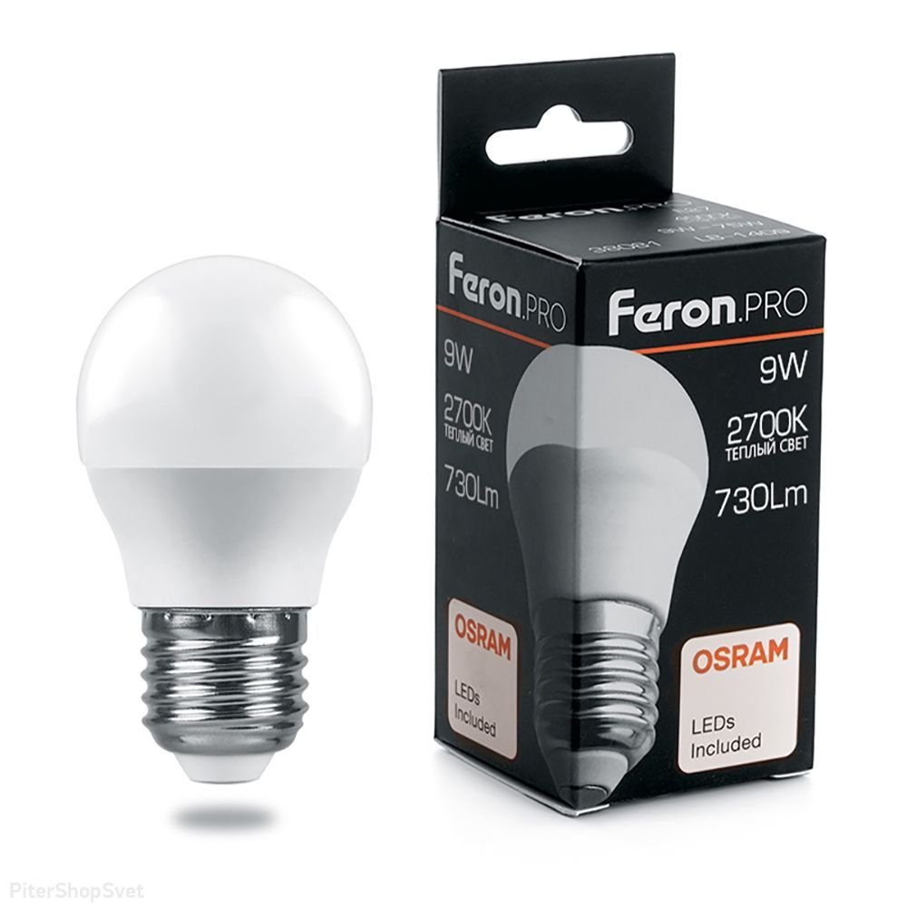 Лампочка Е27 9Вт 2700К Osram LED шарик белый «LB-1409» 38080