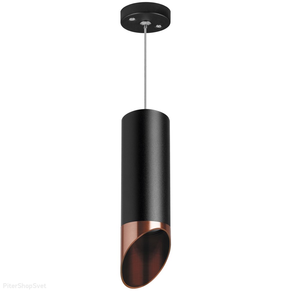 Подвесной светильник срезанный цилиндр, чёрный/медный «Rullo» RP487130