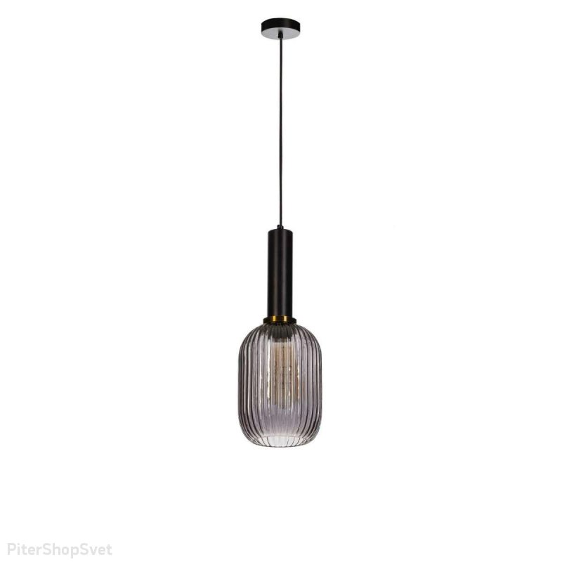 Чёрный подвесной светильник с дымчатым плафоном «Iris» 2070-A+BL