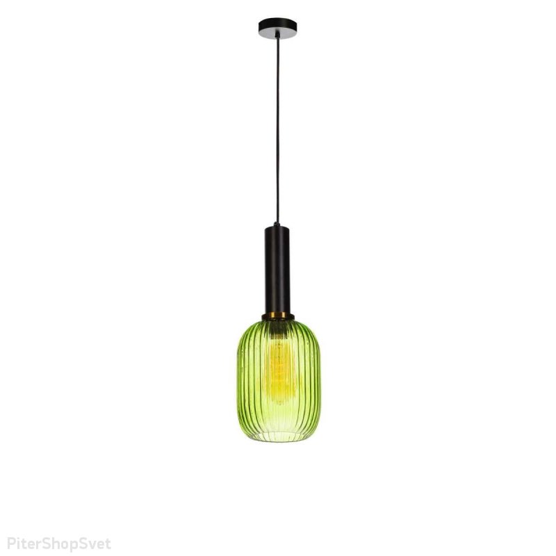 Подвесной светильник с чёрным основанием и зелёным плафоном «Iris» 2072-A+BL