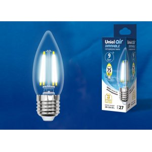 Диммируемая лампочка E27 9Вт 4000К прозрачная свеча «Air dimmable»