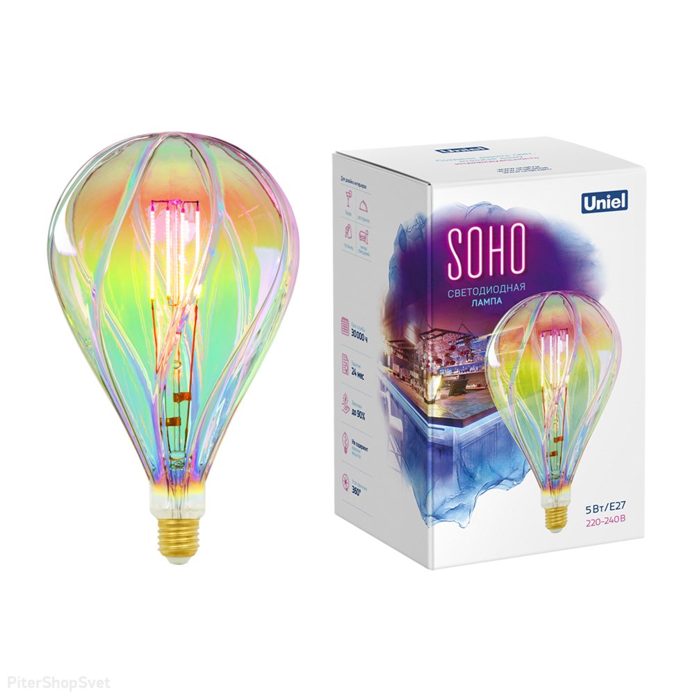 Радужная декоративная лампочка Е27 5Вт 2250К «SOHO» LED-SF31-5W//E27/CW RAINBOW GLS77RB