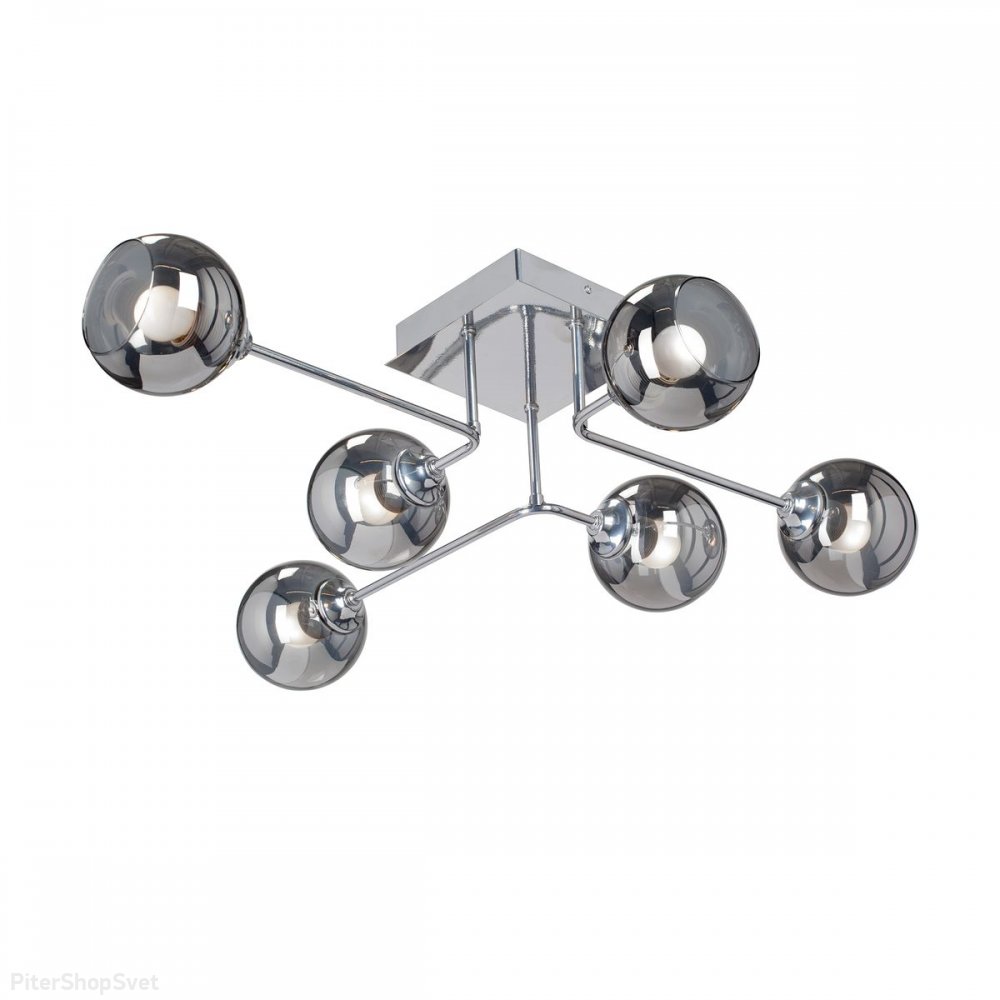 Хромированная потолочная люстра с дымчатыми плафонами V4795-9/6PL